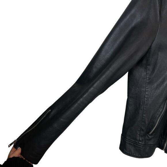 All Saints Lomi Sheep Leather Asymmetrical Zip Biker Moto Jacket Black Sz Medium - Picture 4 of 9